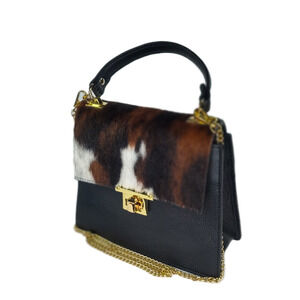 Charlie Leather Gianella Black Leather & Fur Small/Medium Handbag/Crossbody–NWT